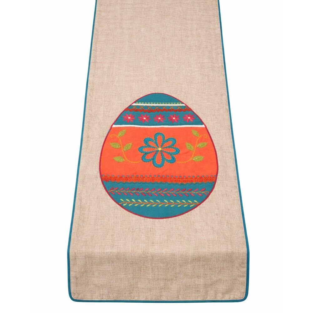 Artistic Accents Easter table runner embroidered egg lined holiday decor 73"